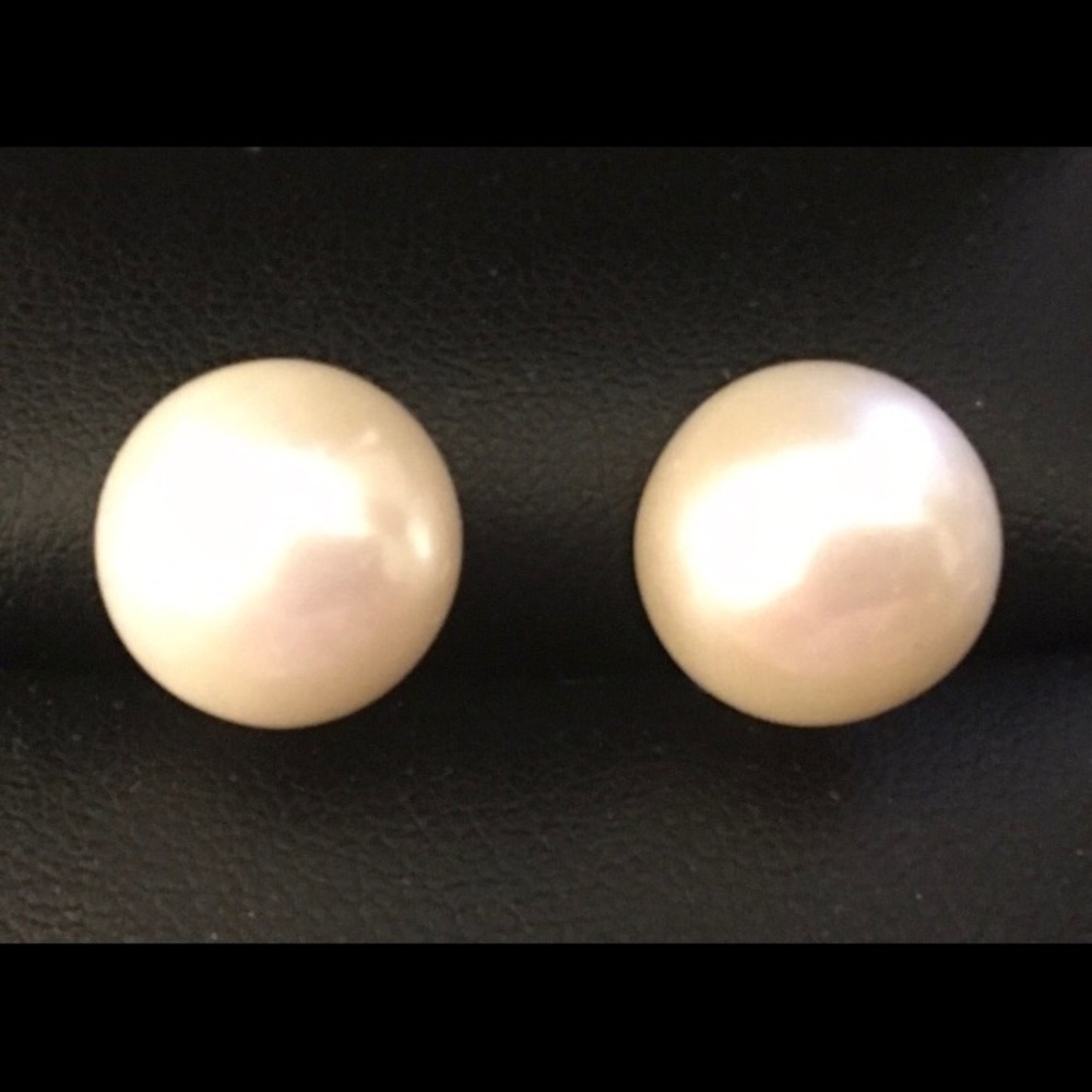 Edison Pearl (10mm) Stud Earrings in Rhodium Over Sterling Silver